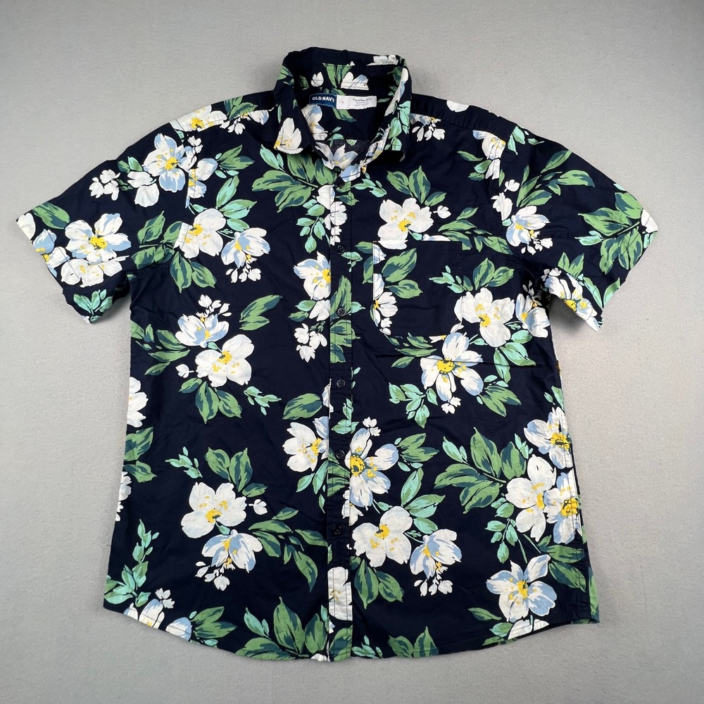 Hawaiian Button Down Shirt Mens Large Floral‎ Flex Old Navy Vacation Summer